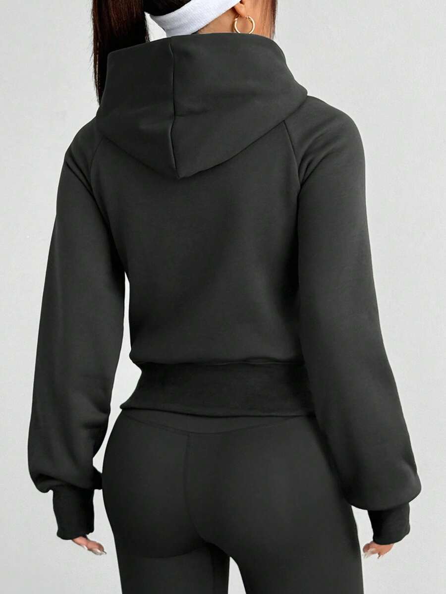 DAZY Women's Hooded Zip-Up Casual Slim Fit Thermal Lined Long Sleeve Sweatshirt Sweatshirt Jacket - Dark Grey - View 1