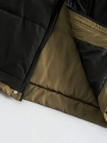 Manfinity Hypemode Abrigo con capucha casual y cálido con cremallera y acolchado para hombres, otoño/invierno - Negro - Ver 8