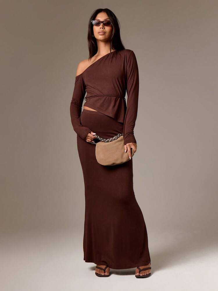 Off Shoulder Crop Top With Matching Maxi Skirt