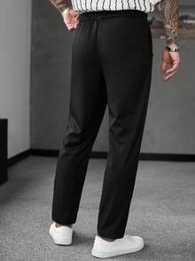 Manfinity CasualCool 男士纯色口袋直筒休闲裤，秋季 - 黑色 - 查看 2