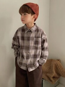 DAZY Boys (Small) Casual Plaid Shirt Set, Loose Fit, Japanese Style, Autumn