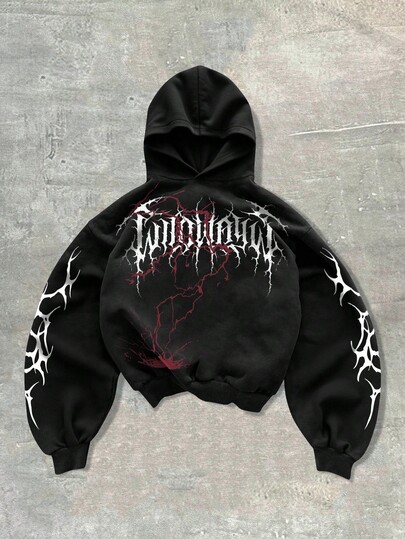 Street Life Men's Figure & Cross Print Hoodie Sweatshirt