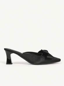 CUCCOO CHICEST Women's Elegant Bow-Knot Square Toe Block Heel Pumps, Romantic Fashion Gothic Black Satin High Heels, Mules, Dress Shoes For Formal, Party, Date, Thanksgiving, Christmas, Valentine's Day - Black - View 8