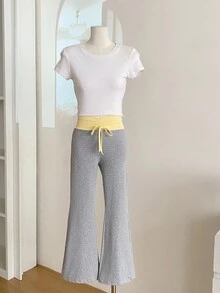 Tween Girls' All-Match Casual Versatile Commuting Colorblock High Waist Pleated Flare Pants, Suitable For Spring, Summer, Autumn Wear, Suitable For Outdoor Exercise And School Wear, Girls' Elaborate Clothing, Girls' Princess Style Apparel, Suitable For Wedding Season, And Cute Style, No Traditional Patterns, Mainly Floral/Partial Decorations Bell Bottom Pants Flare Pants Girls Teen Bell Bottoms Flared Sweatpants Fall Winter