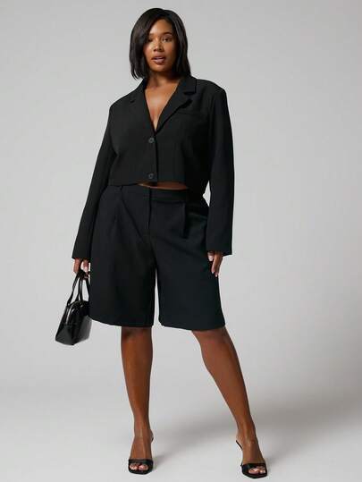 MUSERA 加大码长款修身短裤，日常商务休闲工作装，情人节特惠