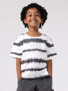 SUMWON Oversized Kids Tie Dye Stripe Summer T-Shirt And Shorts Set Casual Everyday Top Short Sleeve Stripe Print Regular Fit Boys Fashion Children Basic Daily Tee - Black - View 3