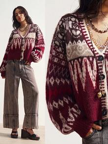 Bohemela Áo khoác len dệt kim khối màu đỏ Angola cổ điển thường ngày BOHO dành cho nữ, Áo khoác len dệt kim tay dài Boho Fair Isle thời trang thu/đông, Phong cách đồng quê miền Tây, Kỳ nghỉ hòa nhạc cho mùa thu/đông, Thích hợp mặc khi đi nghỉ & mặc hàng ngày & trở lại trường, Halloween, Thu - Nhiều màu - Xem 4