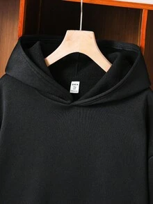 SHEIN 青少年男孩 1件休閒文字印花連帽冬季衛衣，保暖黑色秋季街頭風，適合返校、畢業，舒適針織百搭款 - 黑色 - 查看 6