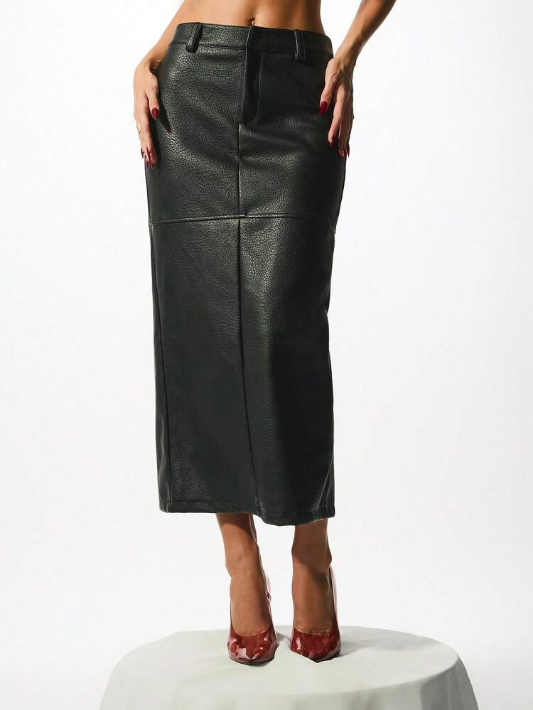 KIZN Leather Midi Pencil Skirt With High Waist