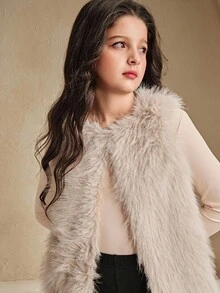 SHEIN Tween Girl 3pcs Plush Vest, Turtleneck Sweater And Flared Pants Set, Comfy Casual Korean Style Autumn Winter Outfit - Multicolor - View 5