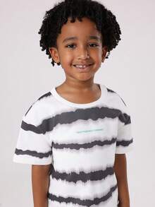 SUMWON Oversized Kids Tie Dye Stripe Summer T-Shirt And Shorts Set Casual Everyday Top Short Sleeve Stripe Print Regular Fit Boys Fashion Children Basic Daily Tee - Black - View 5