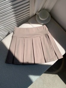 Comfortcana Women Camel Color Knitted Cute Sports Pleated Mini Skirt - Camel - View 3