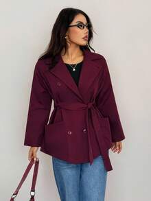 SHEIN PETITE 秋冬女款勃艮第大衣 / Y2k / 优雅 / 勃艮第长袖 / 圣诞节 / 新年 / 节日派对女款大衣 / 勃艮第风衣 / 节日 / 新年 / 宽松大衣 / 勃艮第正装大衣 / 节日女款 / 圣诞大衣 / 新年前夜 / 勃艮第大衣 / 勃艮第夹克 / A 字形 / 派对勃艮第风衣 / 长袖大衣 - 酒紅色 - 查看 4