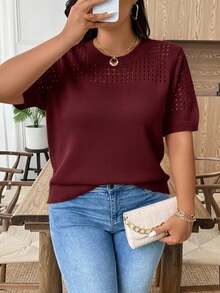 EMERY ROSE Áo cánh tay ngắn cổ tròn khoét rỗng cỡ lớn thường ngày - Màu Đỏ Sâu - Xem 4