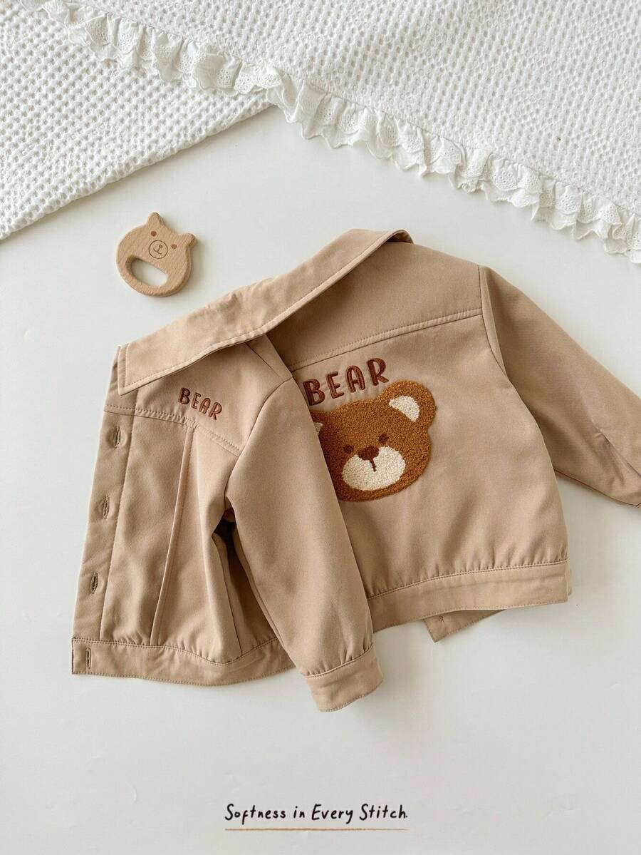 Cozy Pixies Baby Boy Letter Pattern Lapel Long Sleeve Cardigan, Versatile & Comfortable Fall Winter