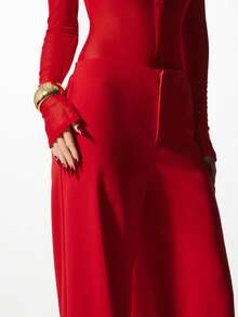 KIZN Oversized Low Rise Wide Leg Palazzo Trouser Pants For Holiday Party Evening Occasion - Red - View 4