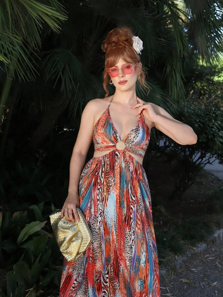 Gretanique BamGleam 新款春夏女款百搭休闲豹纹连衣裙，适合音乐节、复活节、纳什维尔、波西米亚风、生日、毕业典礼、日常穿着、度假、邮轮旅行、海滩、日光浴 - 彩色 - 查看 1