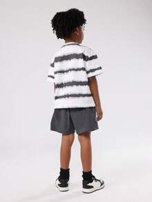 SUMWON Oversized Kids Tie Dye Stripe Summer T-Shirt And Shorts Set Casual Everyday Top Short Sleeve Stripe Print Regular Fit Boys Fashion Children Basic Daily Tee - Black - View 2