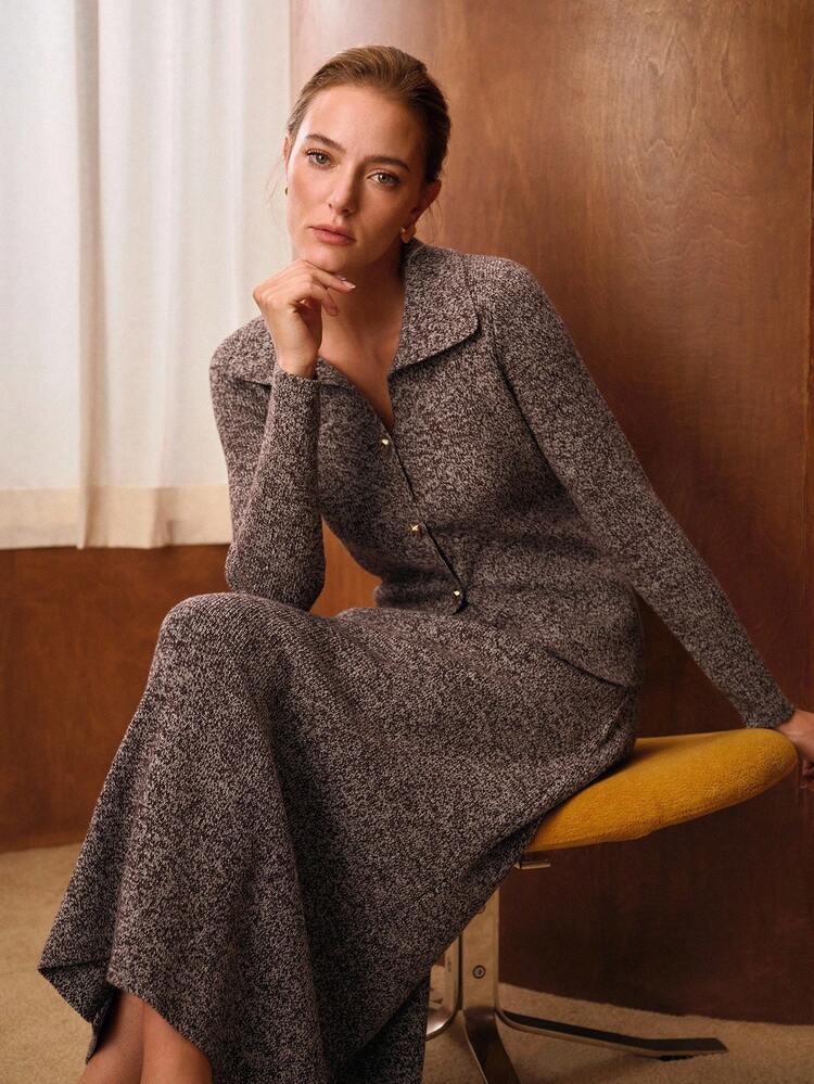 ELEGANT BUTTON FRONT CARDIGAN & KNIT SKIRT SET