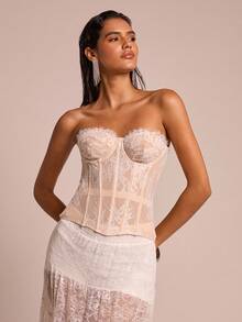 Glamine Damski top z koronką w kwiaty, dopasowany do ciała