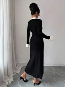 DAZY Vestido de punto elegante para mujer, nueva colección de otoño/invierno de vestido de suéter - Negro - Ver 2