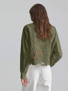 Ontre 2025秋冬女式镂空刺绣下摆短款长袖衬衫，现代优雅都市商务休闲办公装，适合约会、派对、婚礼宾客、生日、万圣节、圣诞节、波西米亚海滩度假等场合。 - 綠色 - 查看 6