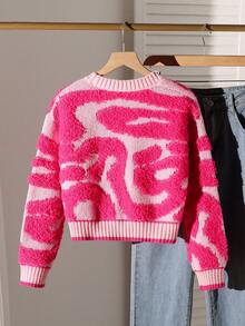 Sparklyn Áo khoác cardigan tay dài cổ chữ V in chữ cho bé gái tuổi mới lớn - Màu Hồng Tươi - Xem 2