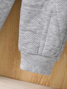 2 件套幼儿男婴字母刺绣纹理针织连帽夹克，带拉链，松紧腰直筒裤，儿童服装，婴儿服装，春/秋/冬，6 个月-3 岁 - 灰色 - 查看 7