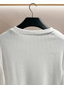 Franclia Áo thun nữ tay dài cài nút trang trí thiết kế dệt kim mềm mại màu trắng độc đáo thời trang mới - trắng - Xem 6