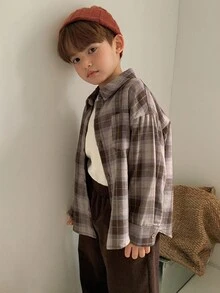 DAZY Boys (Small) Casual Plaid Shirt Set, Loose Fit, Japanese Style, Autumn