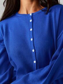 MISSGUIDED Relaxed Fit Button Front Cardigan Sweater Long Sleeve Knit Oversized Fall Winter Layering Essential - Blue - View 6