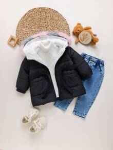 SHEIN Babygirl Cute Versatile Casual Warm Fleece Hooded Padded Coat, Autumn/Winter Fall