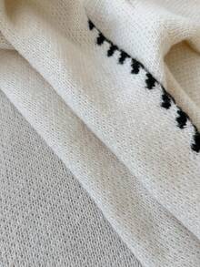 Vionelle Plus Size Casual White Knit Pullover Sweater With Contrasting Trim, Comfortable, Suitable For Work, Elegant White Sweater Women Sweater Contrast Stitch Sweater Cute Sweater Sweater Top Winter Fall Autumn