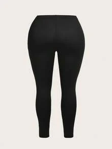 SHEIN Tall CURVE 3pcs/Set Plus Size Solid & Leopard Print Leggings/Yoga Pants, Casual For Autumn/Winter - Multicolor - View 4