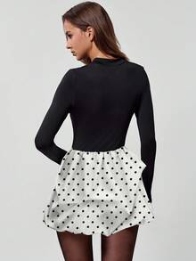 Avenya 圆领紧身泡泡下摆迷你连衣裙 - 黑與白 - 查看 6