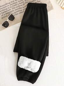 SHEIN Fodrade termobyxor för tonårsflickor, antracitgrå, höst/vinter - Svart - Visa 7