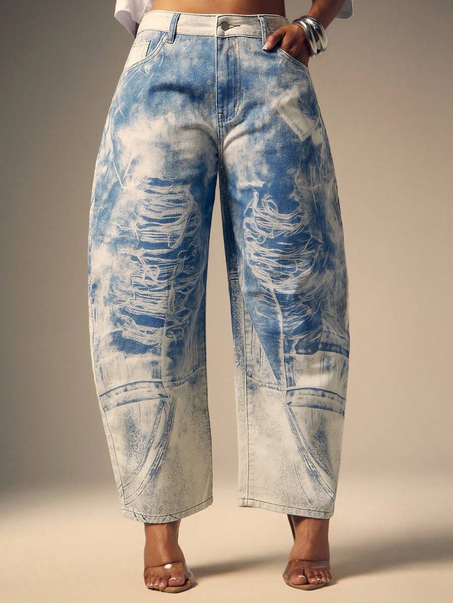 Denimoi Women's Casual Versatile Button Pocket Barrel Leg Jeans