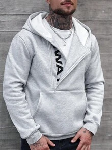 Manfinity CasualCool Casual Loose Long Sleeve Zip-Up Street Style Men Hoodies, For Fall Men Hoodies Casual Men Hoodies Pullovers Gray Hoodie Men Gym Hoodies Men Designer Hoodies Men