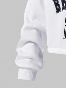 SHEIN Explorewe 2pcs/Set Tween Girl Casual Loose Graphic Print V-Neck Fleece Sweatshirt And Comfortable Sports Pants, Suitable For Autumn And Winter Fall - White - View 3