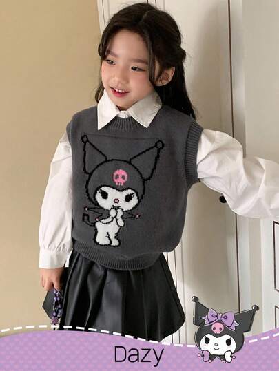 DAZY HELLO KITTY AND FRIENDS | SHEIN 少女圆领卡通图案针织毛衣背心