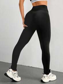 DAZY 高腰保暖内衬修身户外紧身裤，秋季打底裤 - 黑色 - 查看 2