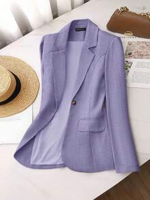 EMERY ROSE Áo khoác Blazer tay dài đơn hàng ngày dệt nhiều màu - Màu tím - Xem 6