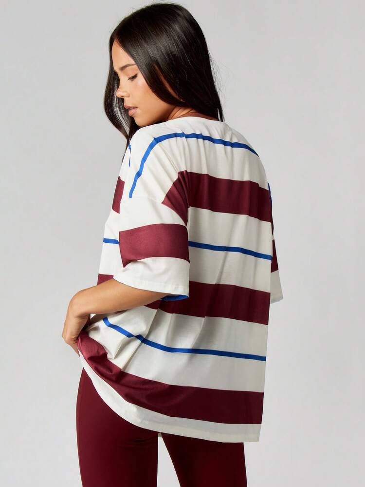 MISSGUIDED Oversized Striped Mock Neck T-Shirt With Short Sleeves For Fall And Winter Casual Wear