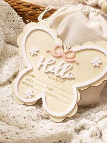 SHEIN 你好世界 宝宝出生公告卡 蝴蝶结设计 宝宝名字牌 新生儿拍照道具 怀孕公告 秋冬 - 彩色 - 查看 4