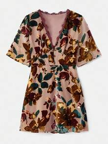 lacRébo Burnout Velvet Floral Mini Dress With Flared Sleeves And Lace-Trimmed Neckline Spring Women Clothes Spring Summer Office Dress Luxury Premium Outfits French Style Parisian Style - Multicolor - View 8