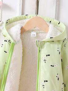 SHEIN 女婴秋冬新款休闲可爱粉色碎花保暖防风外套加厚保暖连帽大衣 - 黃色 - 查看 6