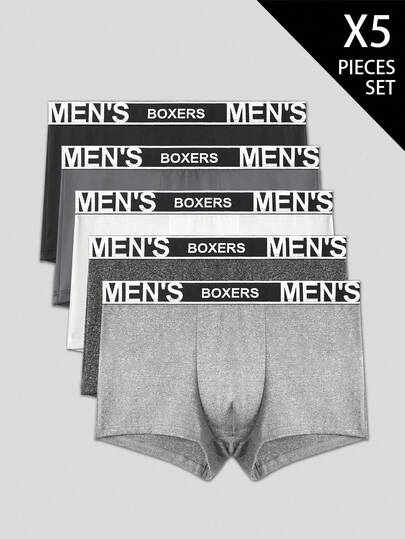 SHEIN 5件套男士字母松紧腰休闲平角内裤