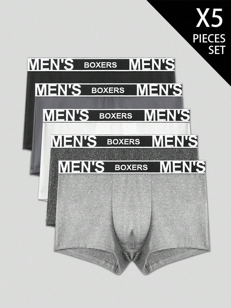 SHEIN 5件套男士字母松紧腰休闲平角内裤 - 彩色 - 查看 1
