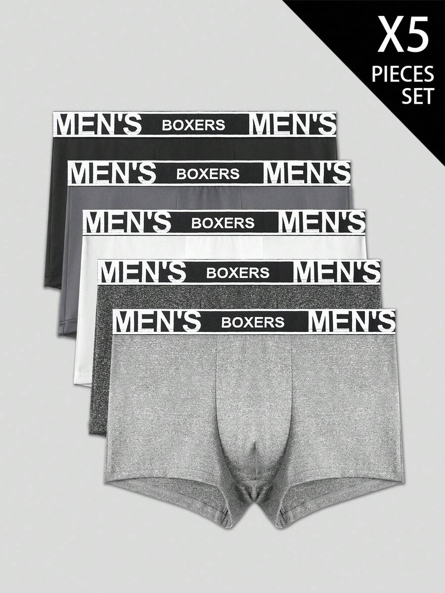 SHEIN 5件套男士字母松紧腰休闲平角内裤 - 彩色 - 查看 1