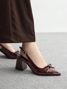 CUCCOO BIZCHIC Giày cao gót mũi nhọn hở lưng màu đỏ tía thời trang nữ, thiết kế tối giản cổ điển cho đi làm, hẹn hò, tiệc tùng, ngày lễ, đám cưới - Cà phê nâu - Xem 4